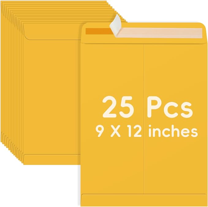 25 Pack 9 x 12 Catalog Mailing Envelopes, Self-Seal Brown Manilla Envelopes | Envelopes Letter Size for Mailing, Organize, storage, Home, Office Business