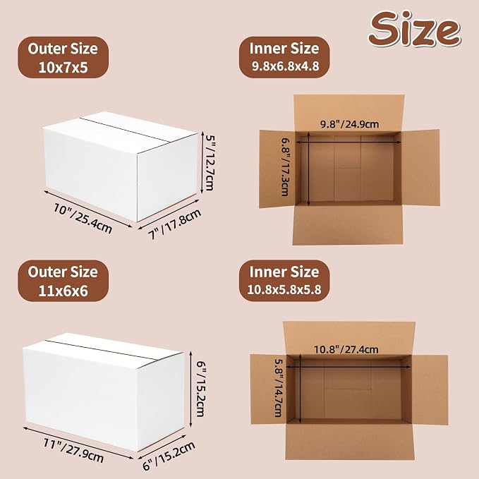 Hoikwo 30 Packs Small Shipping Boxes Mixed Sizes | 15 PCS Each of 11x6x6 and 10x7x5, White Corrugated Cardboard Box for Small Business Packaging and Mailing