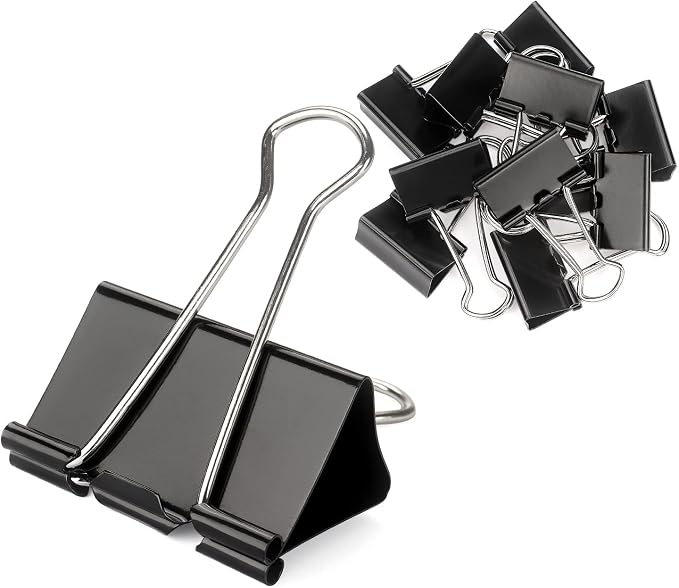 ZZTX 12 Pack Large Binder Clips 1.6 Inches Black | Paper Clamps Clips, Durable steel, Rust-resistant, Strong spring