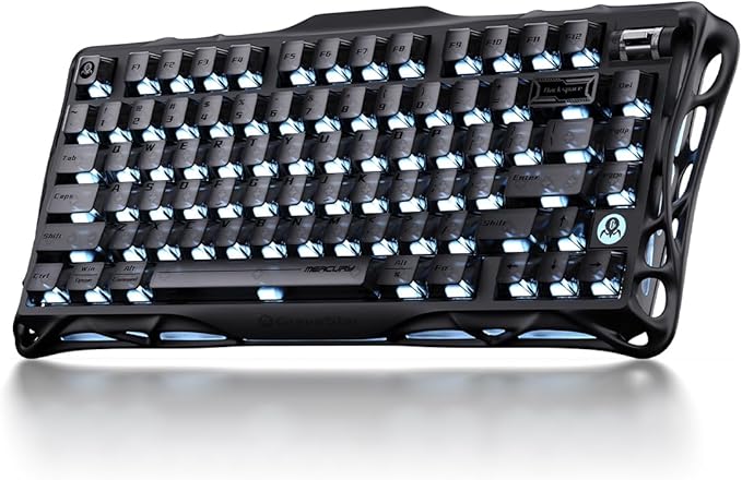 GravaStar Mercury K1 75% Wireless Mechanical Keyboard, Aluminum Alloy Gaming Keyboard with Knob, Hot Swappable, Linear Switches, Transparent Keycaps, RGB Backlit, 2.4GHz/BT5.0/USB for PC Gaming