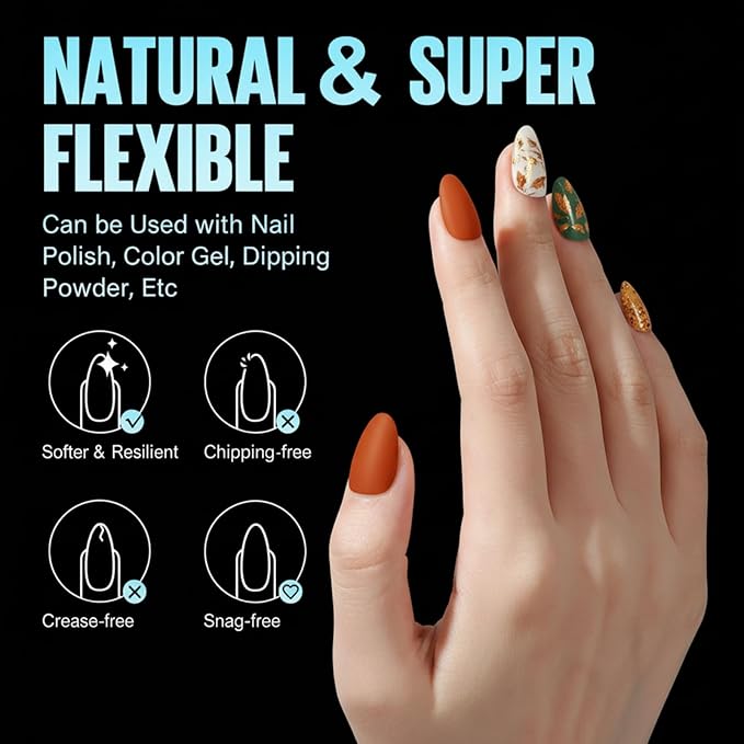TOMICCA Short Almond Nail Tips, 240Pcs Half Matte Soft Acrylic Nail Tips, 12 Sizes Pre-Shaped Acrylic Nails Full Cover False Nails Almond Press on Nails Short Fake Nails for Extension Nail