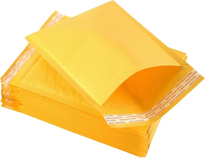 Kraft Bubble Mailers 5x8 Inch 12 Pack Self Seal Padded Envelopes Small Bubble Envelopes Bulk Mail Shipping Bags for Jewelry Makeup Supplies (Yellow)