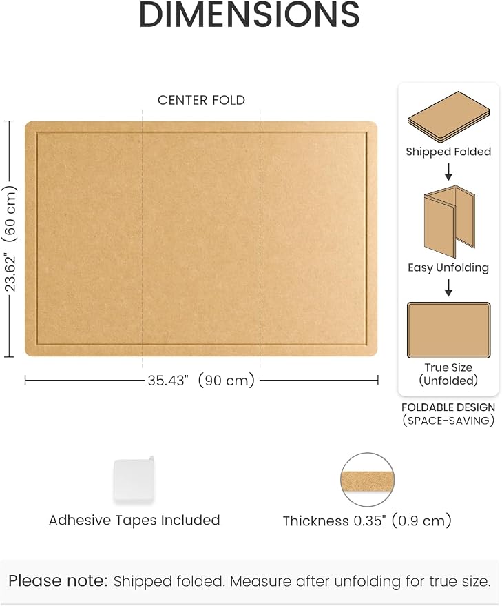 Fluxynara 35.4" x 23.6" Bulletin Board, Mustard Yellow | Cork Board Alternative with 12 Removable Adhesive Tabs, Foldable Felt Pin Board for Home, Office, Classroom & Dorm