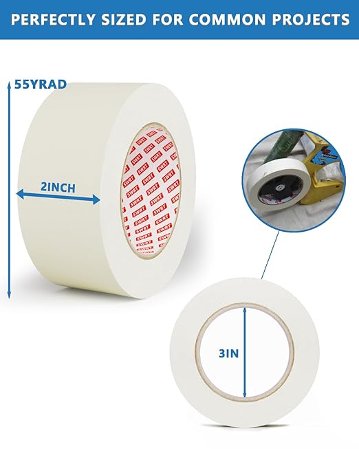 SWRT Masking Tape 2 Inch x 55 Yards, Masking Tape Bulk 10 Rolls (550 Yards Total), White Masking Tape for Painting, Fuse & Perler Beads Art Craft, Clean Removal