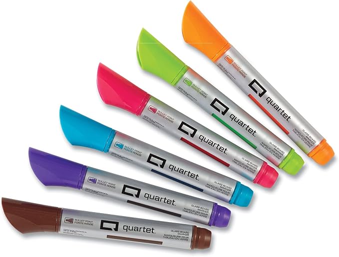 Quartet Glass Board Dry Erase Markers, Premium, Bullet Tip, Assorted Colors, 6 Pack (79556)
