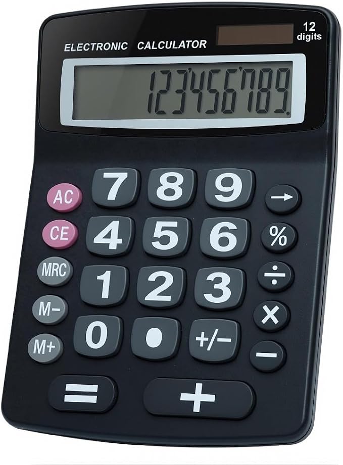 Lily' Home Jumbo 12 Digit with Solar Power, Large LCD Display - Desktop Calculator, Dual Power, Large Button Design, Battery Operation, Easy-to-Read Tilted, for Home, Office, School, Class & Business