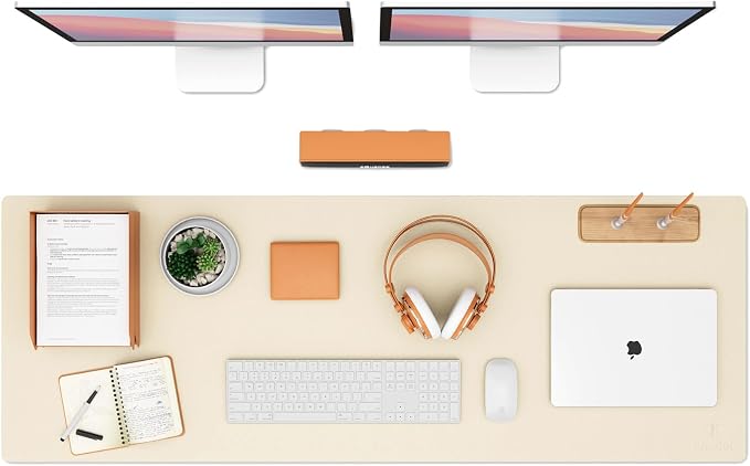 K KNODEL Extra Large Desk Mat, Leather Mouse Pad (47.2"x17", Ivory Cream) | Desk Pad, Keyboard Pad, Computer and Laptop Mat, Desktop Protector and Cover, Writing Pad and Blotter for Home Office