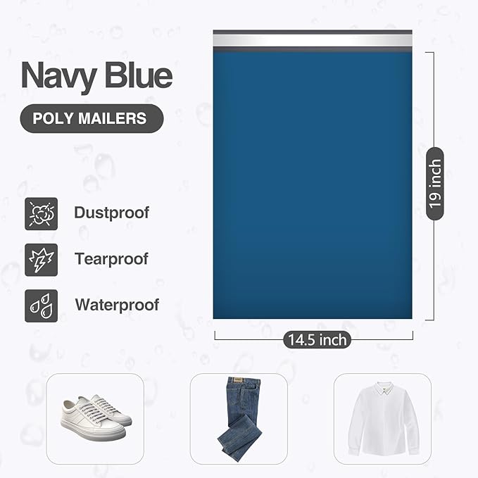 UCGOU 14.5x19 Poly Mailers Navy Blue Shipping Bags Self-Sealing Waterproof and Tear-Proof Poly Bags for Shipping Poly Mailers for Clothes Mailing Bags for Small Business 50 Pack