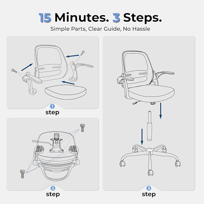 amseatec Mesh Office Chair, Ergonomic Home Office Chair with Flip-Up Arms | Breathable Mesh Back & 3" cushion. BIFMA Certified. 90-110° Rocking. Supports 300 lbs.