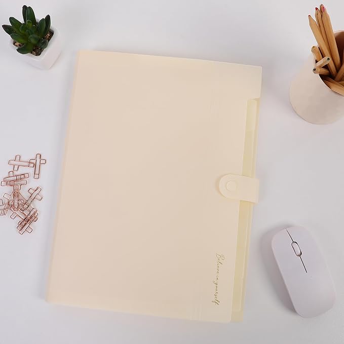 SKYDUE Expanding File Folder, Accordion File Organizer with 8 Pockets, Expandable Document Paper Receipt Holder for School Office Hospital, Letter/A4 Size Beige