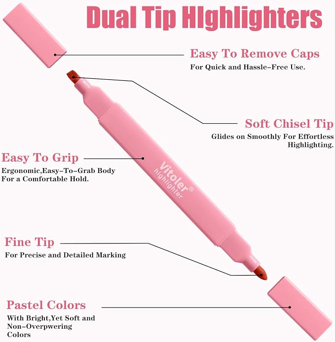 Vitoler 8pcs Aesthetic Highlighters, Chisel & Fine Tips Bible Highlighters | For teachers, For nurses, For women, For bibles, For markers, Aesthetic, For journaling, For office, For School Supplies
