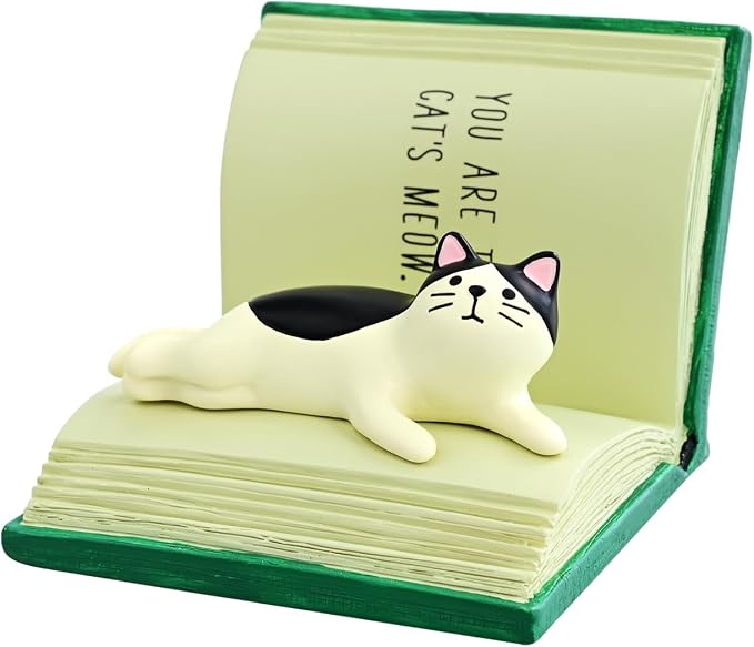 RAQWI Cat Lying on Book Phone Stand, Cute Kitten Cell Phone Holder for Desk, Creative Resin Bookish Decor for Home Office, Gift for Readers & Cat Lovers (Green)