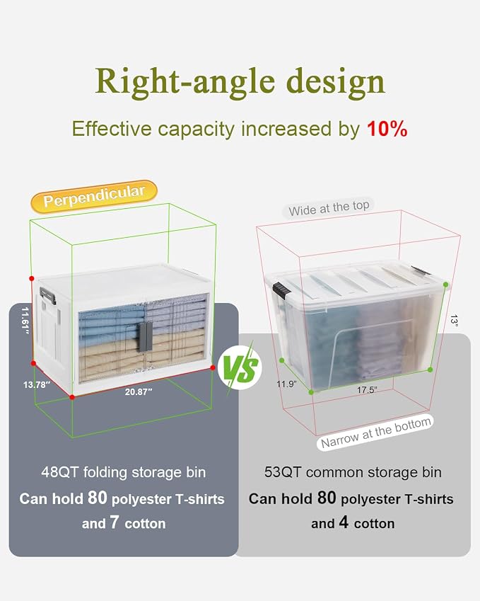 OlarHike 48QT Storage Bins with Lids for Home, Closet, Dorm, Room, 4 Pack | Multi-Lid, Lockable Cabinet, Doors & Wheels, Foldable & Collapsible, Stackable Organizers, Plastic Drawers & Box, School