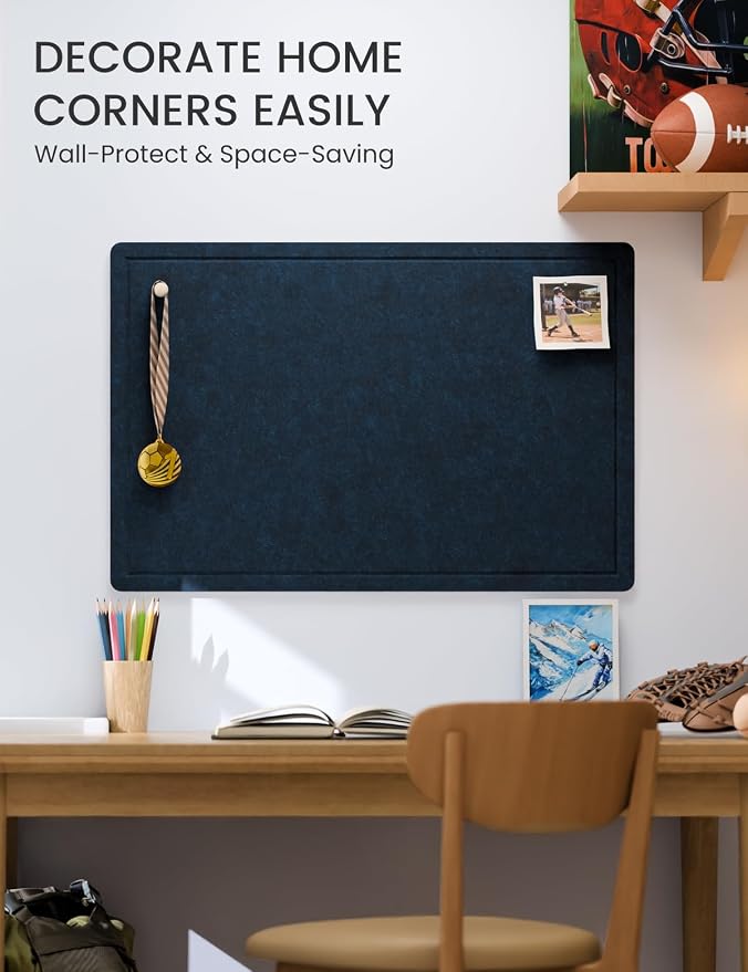 Fluxynara 35.4" x 23.6" Bulletin Board, Carbon Blue | Cork Board Alternative with 12 Removable Adhesive Tabs, Foldable Felt Pin Board for Home, Office, Classroom & Dorm