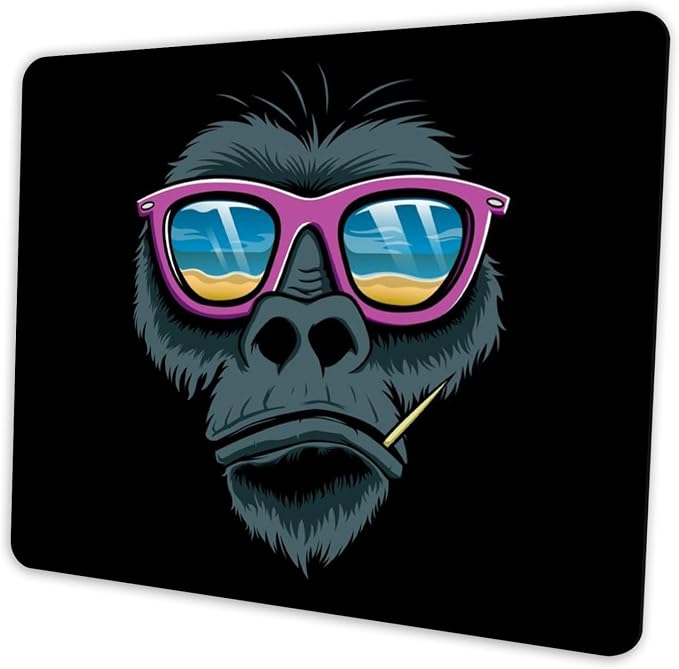 Funny Gorilla Mouse Pad, 9.5"x7.9" Non-Slip Computer Laptop Pad | Personalized Design mousepad with cool ape beach shades print. Premium smooth fabric surface, 3mm cushion & rubber base.