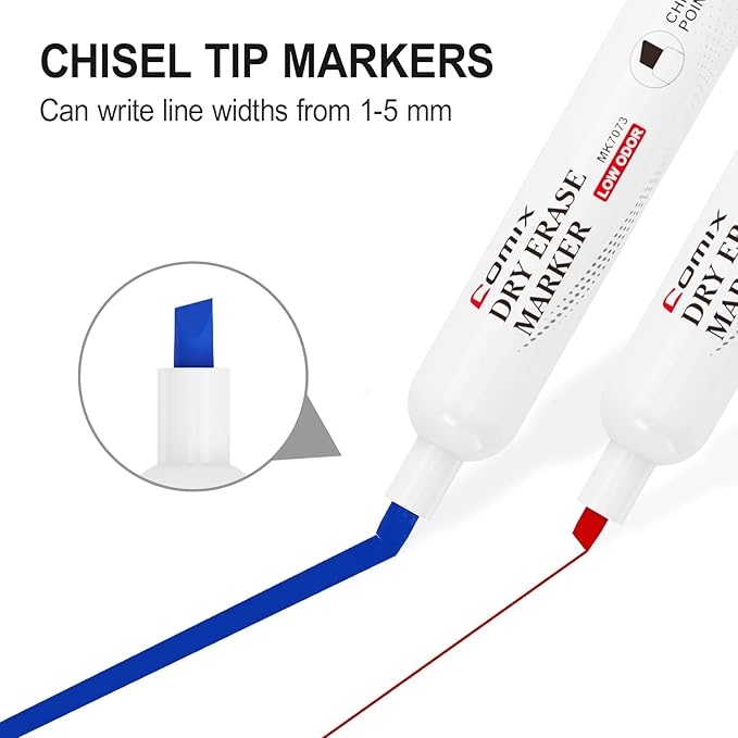 Comix Dry Erase Markers, Chisel Tip Whiteboard Markers, 36 Bulk 12 Assorted Color Low Odor Markers for Classroom, Teachers, Office, School Supplies
