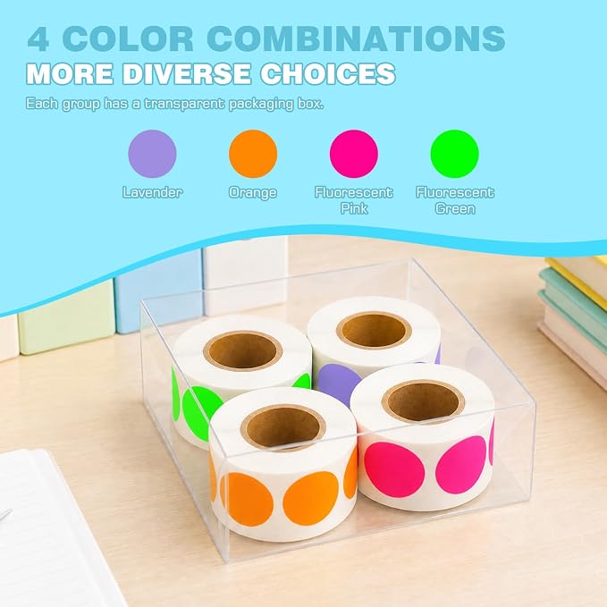 3/4 Inch Color Coding Label Stickers,2000PCS Circle Inventory Sticky Dots Sticker (Fluorescent Green/Fluorescent Pink/Lavender/Orange)