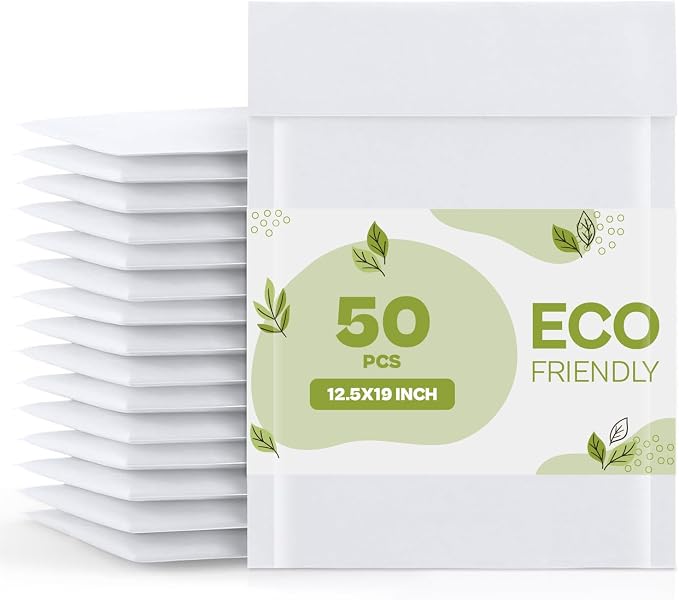 PSBM #6 50 PCS 12.5 x 19 Inch White Kraft Bubble Mailers, Cushion Padded Envelopes, Self-Sealing Peel-Off Strip, Ideal for Shipping CD, DVD, Jewelry, Photos, Magazine, Books, Clothes and More