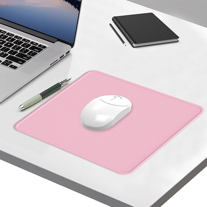 Mouse Pad with Stitched Edge, Multiple Patterns Computer Mouse Pads with Non-Slip Rubber Base, Washable Cloth Mousepad, for Gaming, Laptop, PC (Pink)
