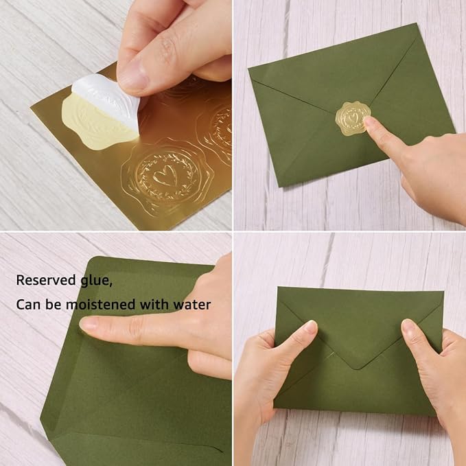 100 Pieces A6 Envelopes 4x6 Olive Green, 6 1/2 x 4 3/4 Inches | 4x6 Envelopes with Gold Stickers For Greeting Cards, Birthday, Weddings, Baby Shower Invitations