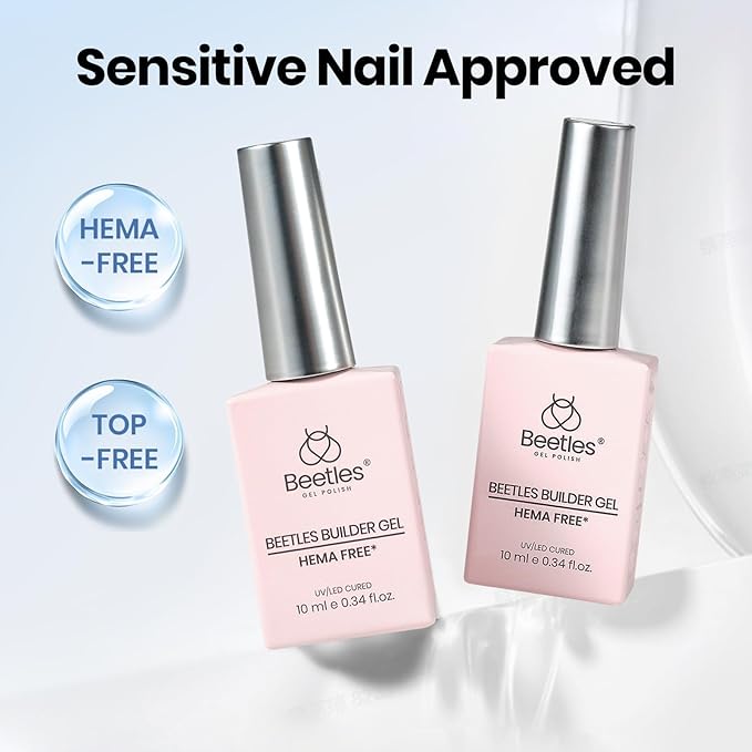 Beetles Builder Gel for Nails 2Pcs, 7 in 1 Clear & Jelly White Building Gel Set HEMA-FREE&TPO FREE with Nail Brush, for Strengthening Natural Nail Apex & Extension DIY Salon at Home,UV LED Lamp Cured