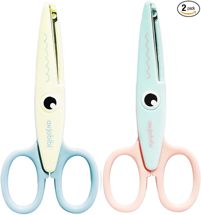 Scissors for Crafting (2-Pack)-Decorative Pattern Edge Craft Scissors,Suitable for Fun DIY Scrapbooking Crafting Projects for Kids Adults (Beige+blue)