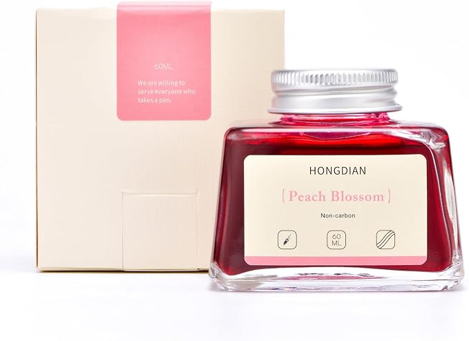 Hongdian Fountain Pen Bottled Ink Peach Blossom Color, 60ml Non Carbon Inkwell Bottle, Artist Calligraphy Ink