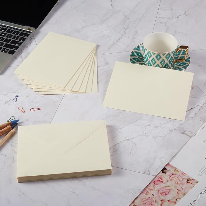 100 Pieces A7 Envelopes Colorful 5x7 Envelopes for Greeting Cards, Birthday, Weddings, Baby Shower Invitation Cards (Cream Color, 5.24 x 7.24 Inches)