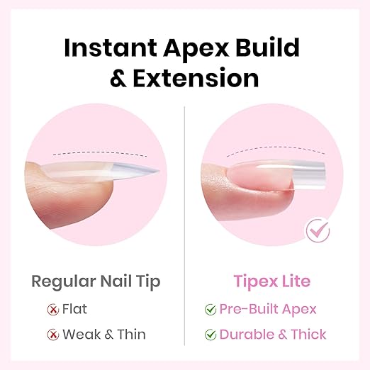 Beetles Tipex Lite Instant Apex Nail Tips, Short Square, 16 Sizes | 00–14, Built-in Apex Acrylic Tips for Flat & Natural Nail Beds, Beginner-Friendly Easy DIY Nail Extensions