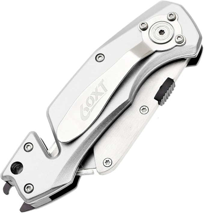 Utility Knife Folding Safety Lock Quick Change with 10 Extra SK5 Replacement Blade Lightweight Aluminum Handle & Pocket Clip Multi-Use Box Cutter Office Home Art Diy Great Gift Choice (UPG V. Silver)