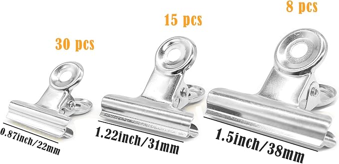 Sliver Bulldog Clips, Binder Paper Clips, Samll, Medium, Large, Assorted Sizes Clips for Kitchen, School and Office