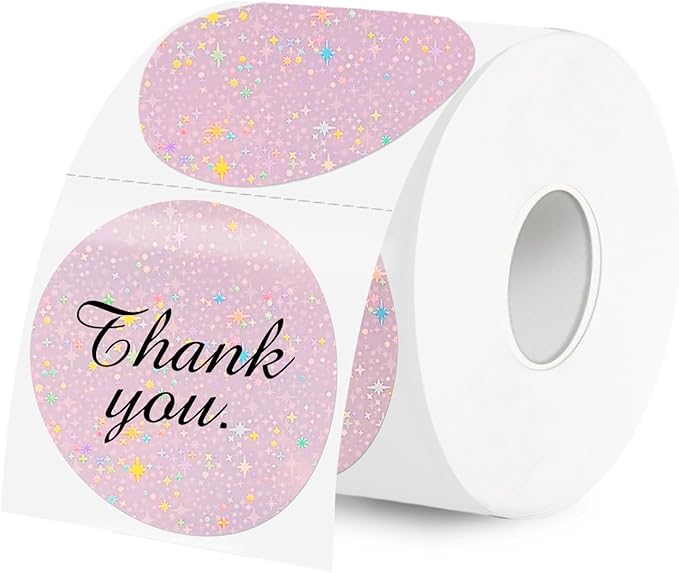 2''Holographic Thermal Label,Round Self-Adhesive Direct Thermal Label,Thermal Stickers for DIY Logo Design,Name Tag (300/Roll Pink Starry Sky