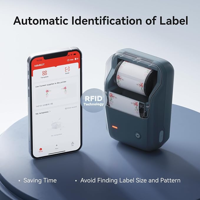 NIIMBOT B1 Label Maker,2 Inch Bluetooth Thermal Label Printer,Blue | Labeling for Home Office School Small Business, Crafts, Retail,Support Smartphones & PC,Come With 1 Roll 50*30mm Tape