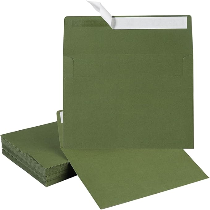 50 Pack 5 x 7 Envelopes Colored Self Seal for Wedding, Party Invitations, Greeting Cards, Announcements, Photos, 5.24 x 7.21 Inches (Olive Green)