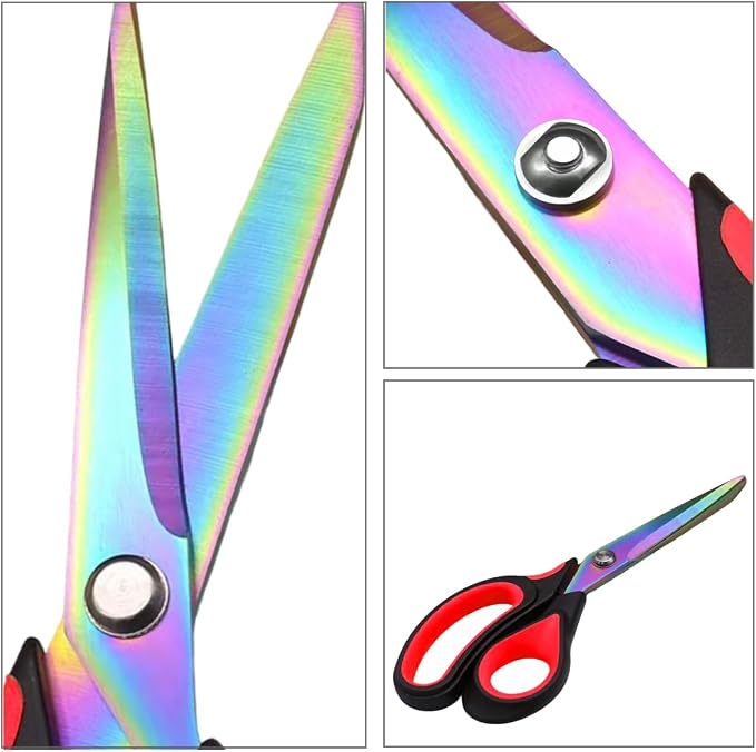 Scissors Multi-Purpose, 9.5" Sharp Sewing Scissors, Professional Heavy Duty Titanium Coating Forged Stainless Steel Shears for Fabric Leather,Dressmaking,Tailoring,Quilting,Home,Office,Art & School