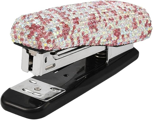 Bling Rhinestone Stapler, Sparkly Diamond Staplers, Cute Desk Stapler for Women & Girls, Bling Crystal Machine Pretty Office Stationery Kit (Pink with AB Color Plated, Large)