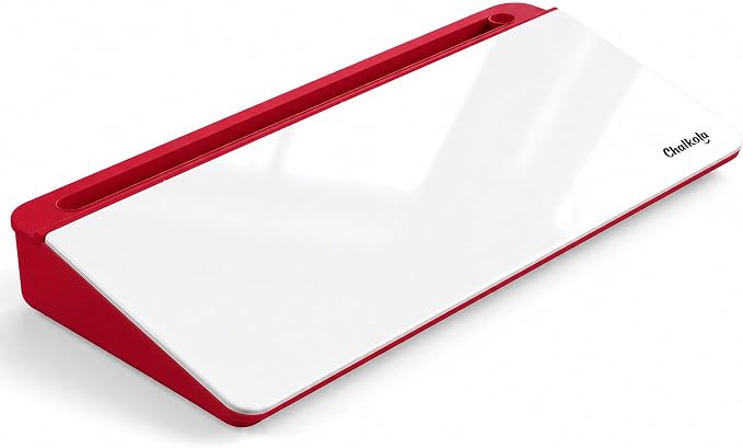 Chalkola Red/White Glass Desktop Whiteboard with Storage, Dry Erase Board | Work Desk Organizers, Computer Keyboard Stand, Home Office Desk Accessories, Workspace Deskboard Buddy, Small White Board