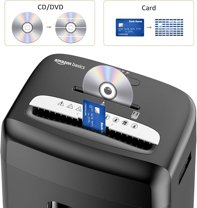 Amazon Basics High Security Micro Cut Paper Shredder, 8 Sheet Capacity, CD and Credit Card Shredder with Pull Out Bin, Black