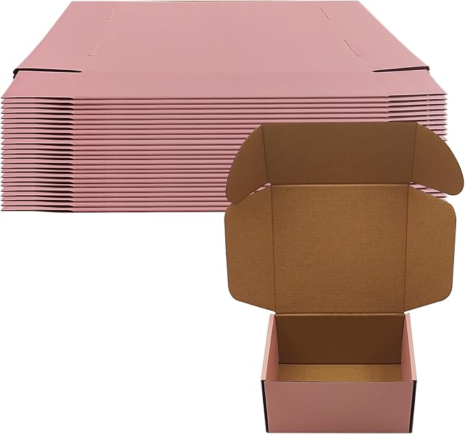 Pink Shipping Boxes 24 Pack 7x6x3 inches, Corrugated Cardboard Mailer Boxes | Easy Assembly, Recyclable Mailers for Small Business and Gift Giving, Colorful Packing Box for Jewelry, Cosmetics and Perfume