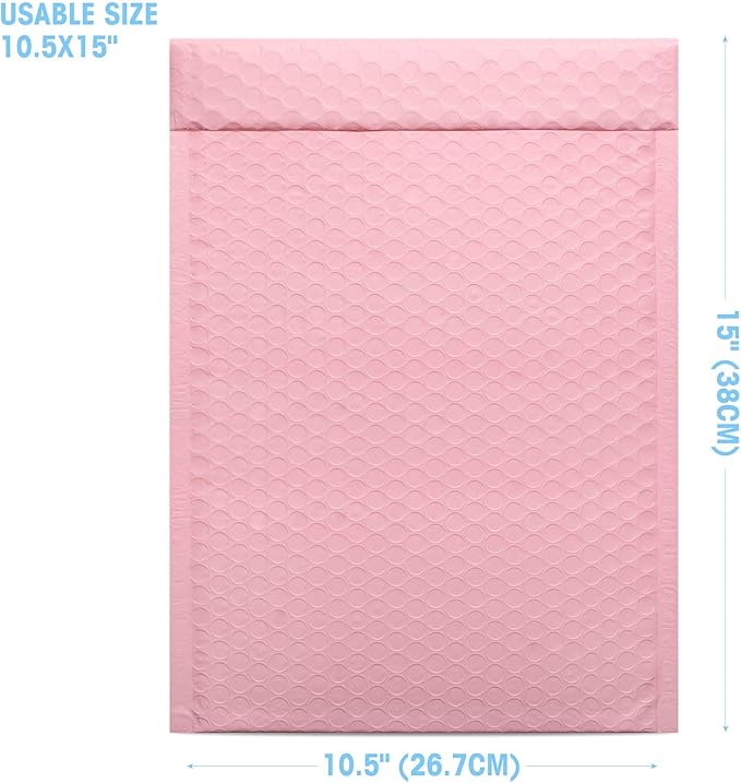 Metronic Bubble Mailers 10.5x16 Inch 250 Pack Light Pink Bubble Mailer Usable Size 10.5x15" Self Seal Waterproof Padded Envelopes for Packaging, Mailing, Shipping, Small Business Supplies Bulk