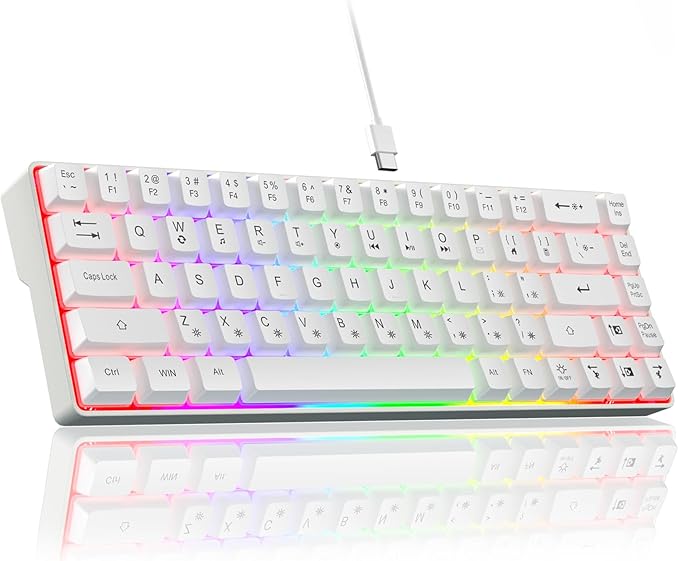 60% Gaming Keyboard,Small Keyboard USB-C Wired,Compact Mini Teclado Gamer,68 Keys RGB Backlit Portable Membrane Keyboards for Business Trips,Office,PC Games (SK968,White)