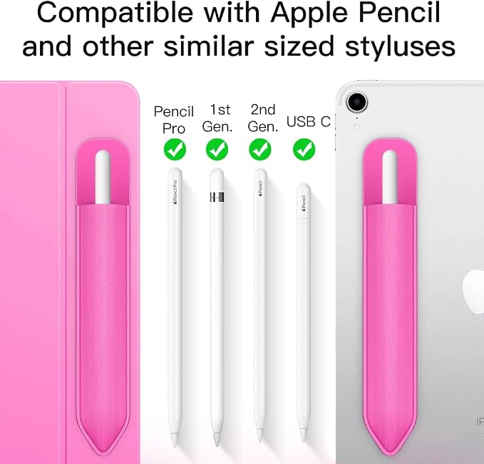 MoKo Adhesive Pencil Case Holder Sticker for Apple Pencil, Persian Pink | Elastic Pencil Pocket Pouch, Adhesive Sleeve, Attached to iPad Case, For Pro/USB-C/1st/2nd Gen and Similarly Stylus Pens