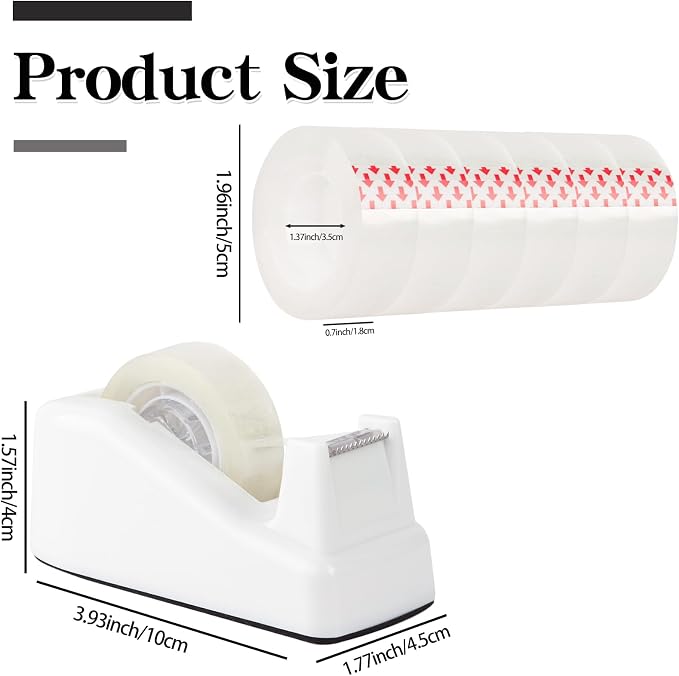 Desktop Tape Dispenser with Nonskid Base,Includes 12Rolls of Tape | [White] [Transparent Tape (0.71” x 1000” Per Roll)] [Heavy-Duty Non-Slip Office Tape Dispenser for Home, Office]