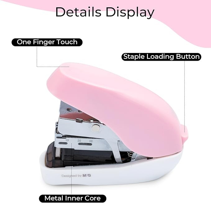 M&G Mini Stapler with Staples, Small Pink Effortless Stapler Set, 20 Sheet Capacity, One Finger, 1000 Standard Staples, Office staplers for Desk, Easy to Load