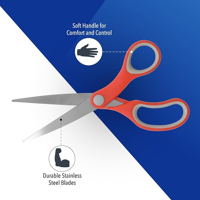 Westcott School Scissors for Kids Ages 12 and Up - Back to School Essentials and Classroom Supplies - 7-Inch Pointed Student Scissors - for Right- or Left-Handed Use - Red/Gray - 2 Pack