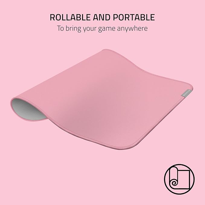 Razer Strider Hybrid Mouse Mat with a Soft Base & Smooth Glide: Firm Gliding Surface - Anti-Slip Base - Rollable & Portable - Anti-Fraying Stitched Edges - Water-Resistant - Large - Quartz Pink