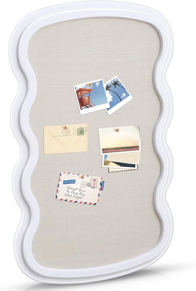 Vintage Framed Pin Board Linen Display Bulletin Board Large Ornate Fabric Picture Photo Pinboard Memo Decorative Prayer Pinboard Ornate for Wall Gift(Wavy,24" X 36",Creamy White)