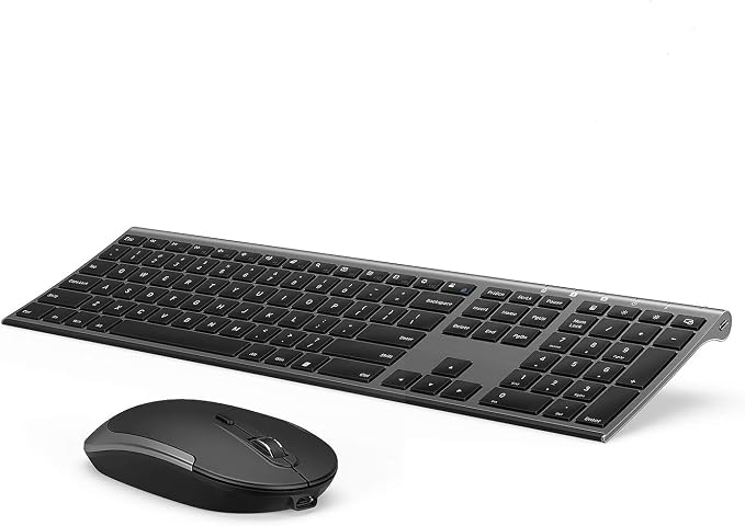 Vssoplor Wireless Keyboard and Mouse, Rechargeable Ultra Slim, Dark Gray | Quiet Full-Size Keyboard and Mouse Combo Set, for Laptop, PC, Notebook, Desktop, 2.4GHz Stable Connection, for Office/Home