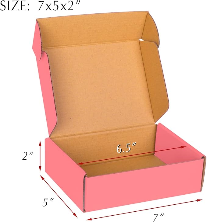 Pink Cardboard Corrugated Boxes - 7x5x2, 30 Pack Small Shipping Boxes for Mailing & Packaging