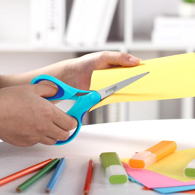 LIVINGO 7" Kids Scissors for School Pointed Tip 3 Pack | Durable Stainless Steel Edge, Soft Handle Design, Teacher Classroom Supplies, Art Craft Activities, Assorted Color